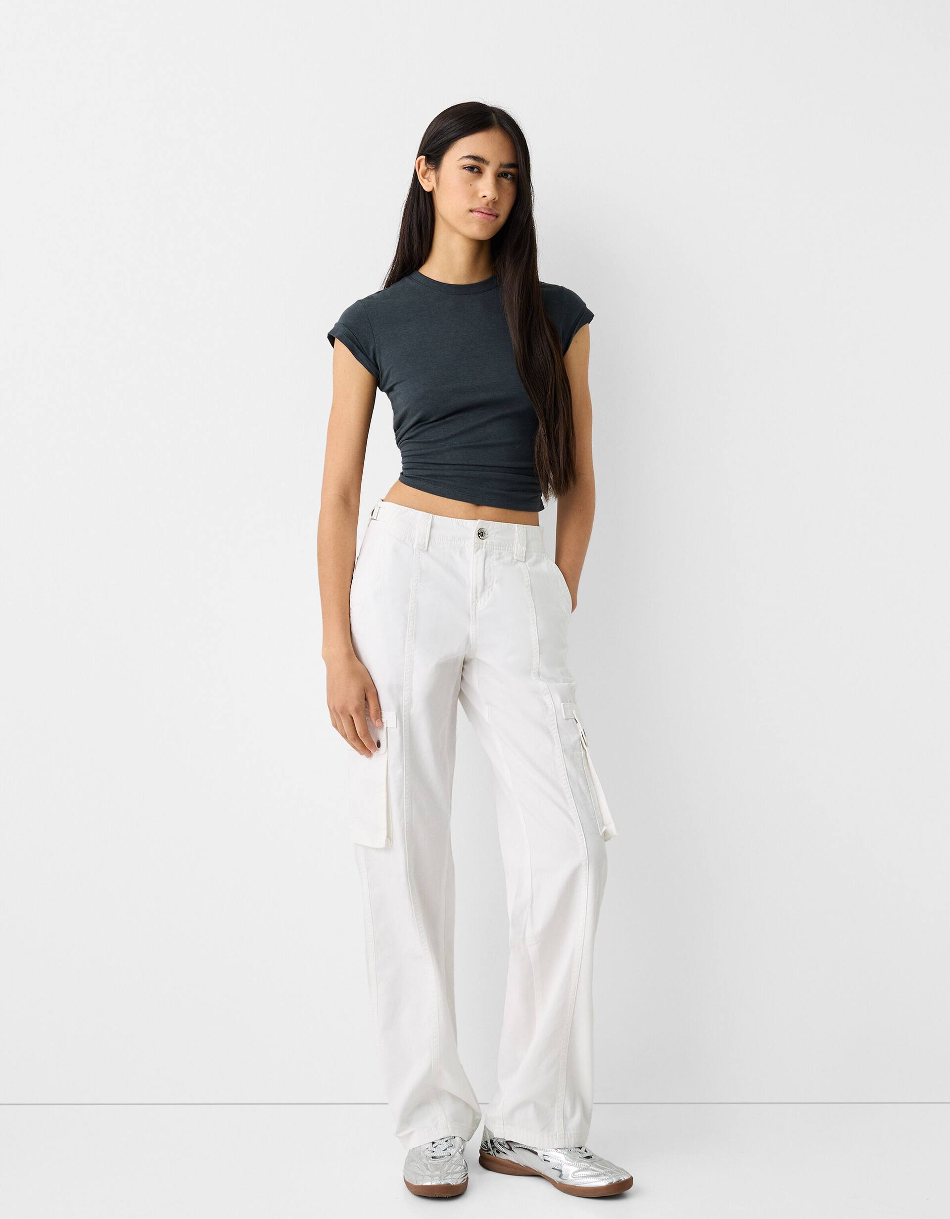 Adjustable straight-fit cotton cargo pants - Pants - BSK Teen