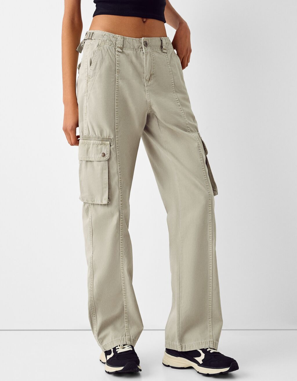 Adjustable straightfit cotton cargo pants BSK Teen Bershka