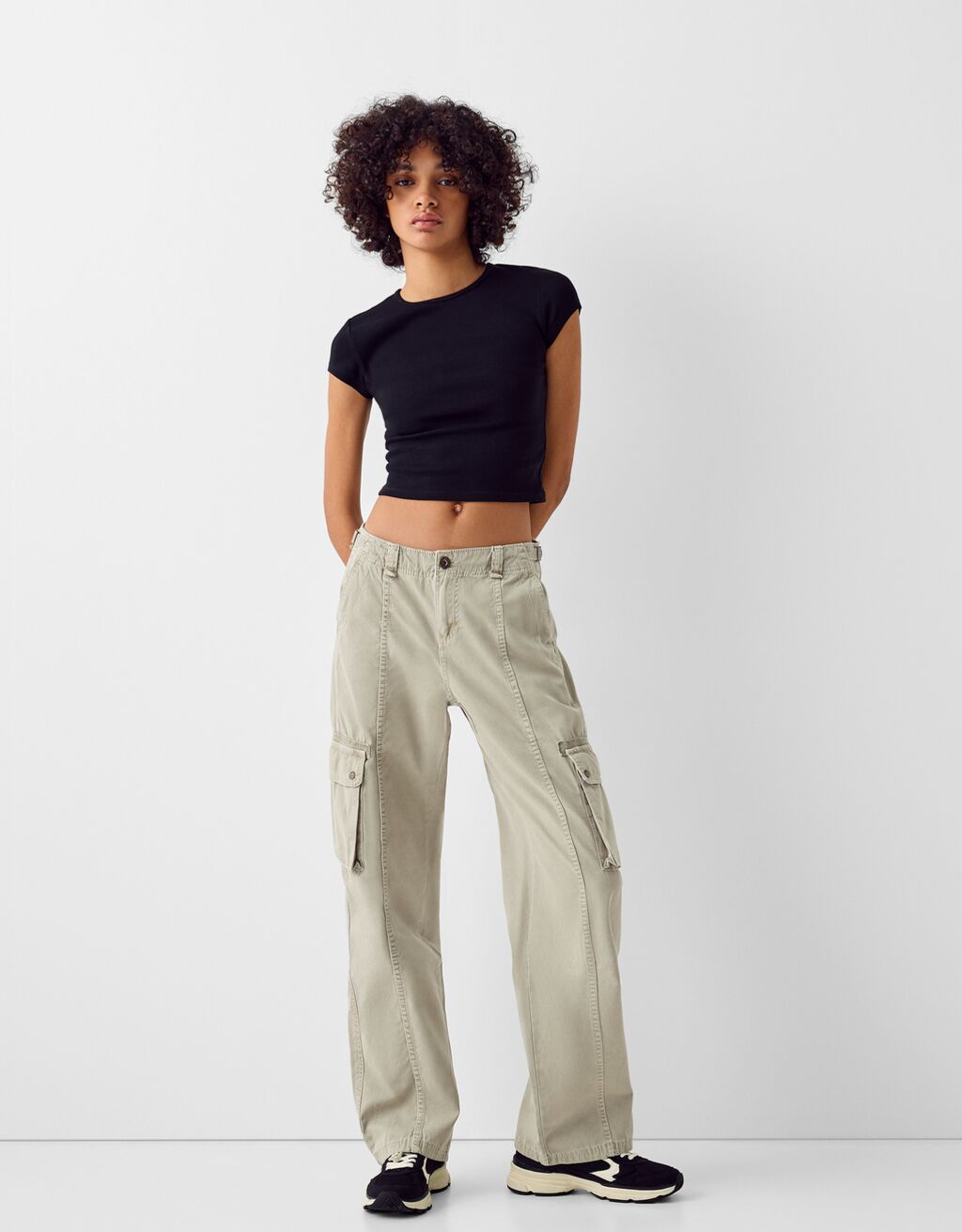 Adjustable straightfit cotton cargo pants BSK Teen Bershka