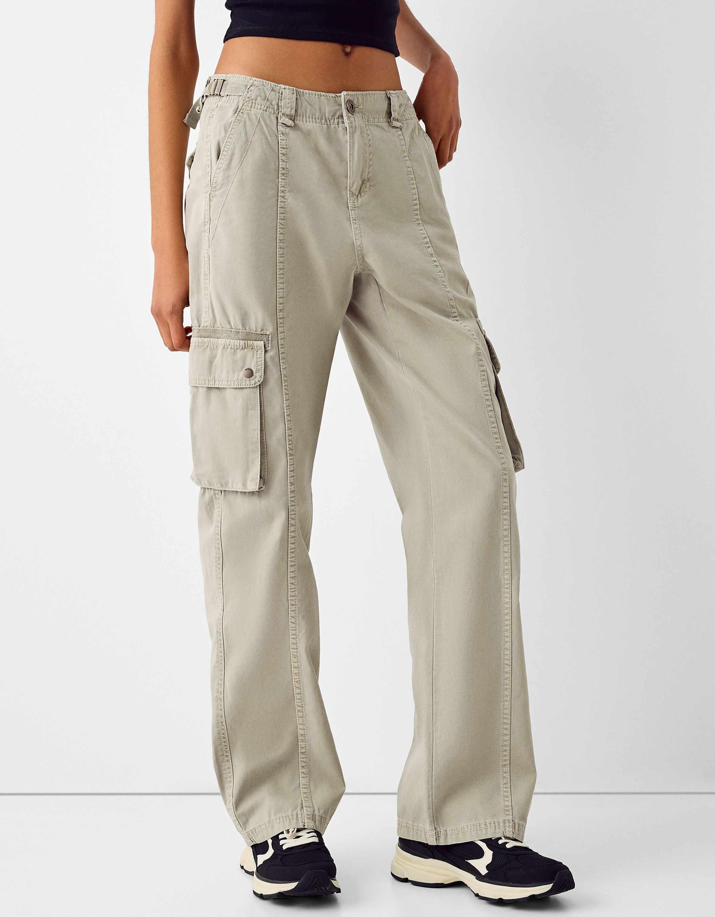 Pantalon straight cargo reglable coton Pantalons BSK Teen Bershka