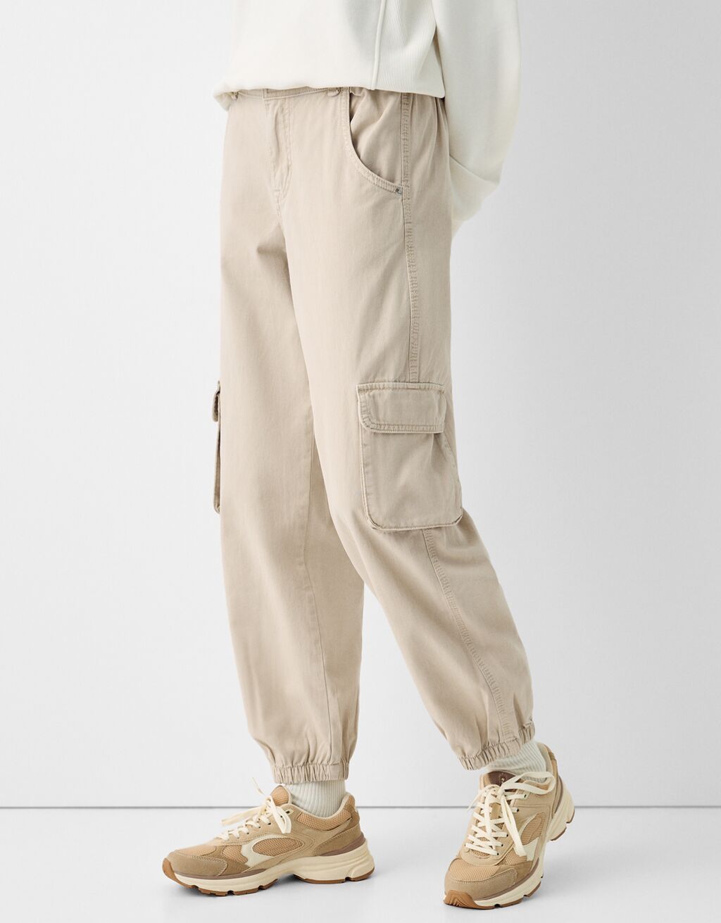 Pamuklu jogger pantolon-Kum rengi-4