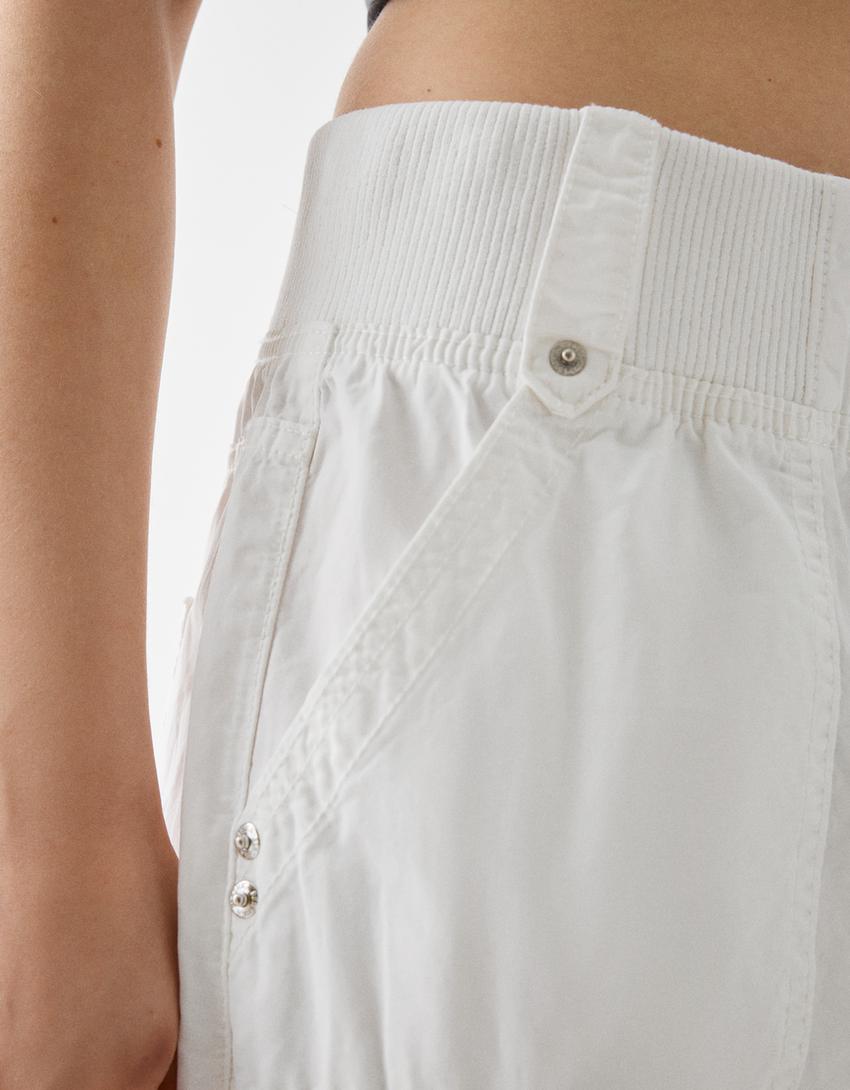 Straight fit cotton pants with ribbed waist-White-5