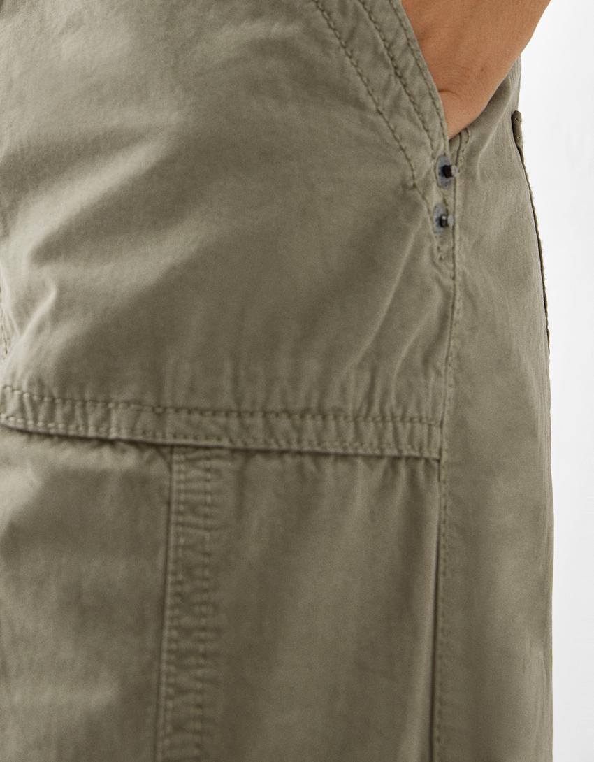 Beli fitilli straight fit pamuklu pantolon-Haki-6