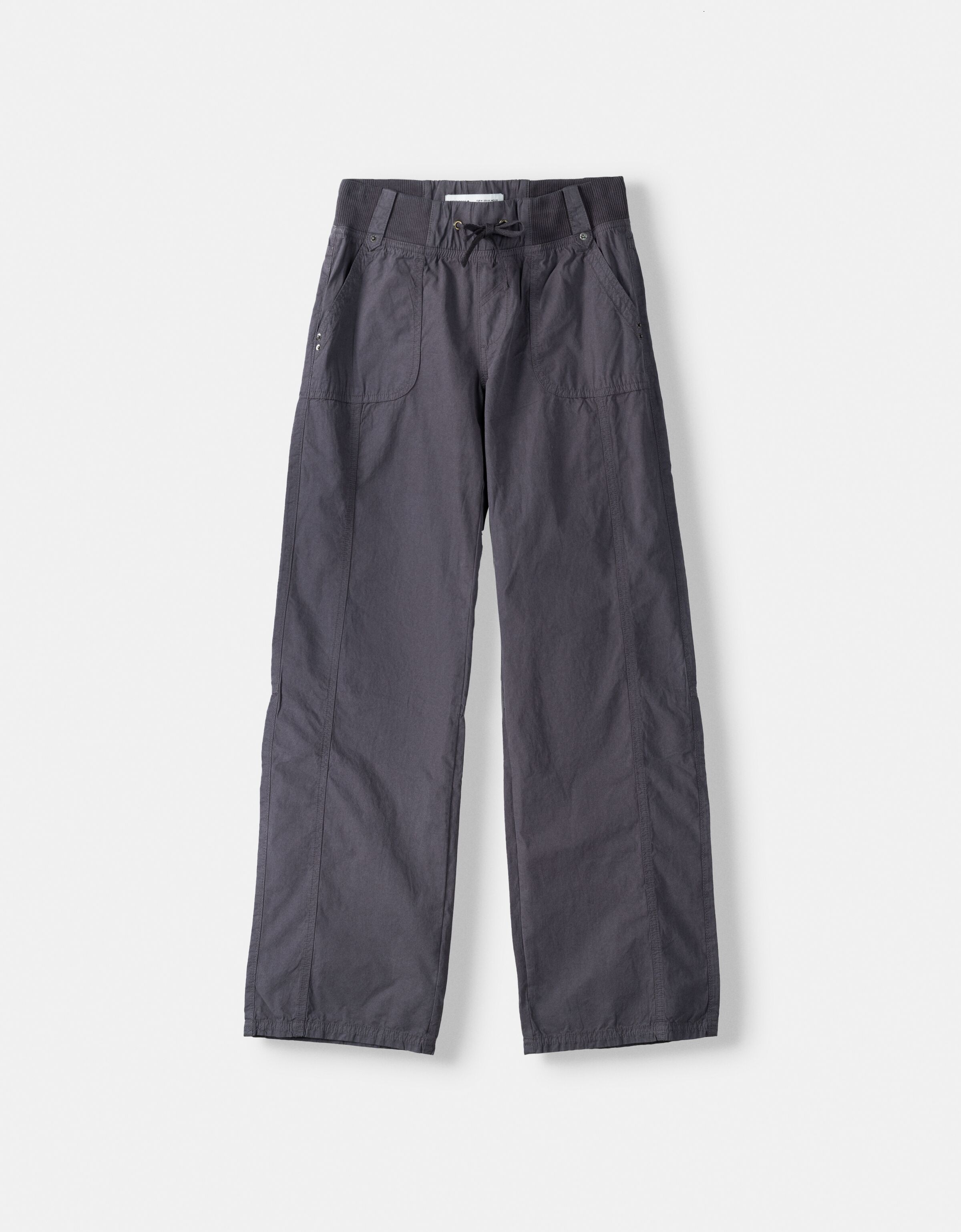 Straight fit cotton pants with ribbed waist - Women | Bershka