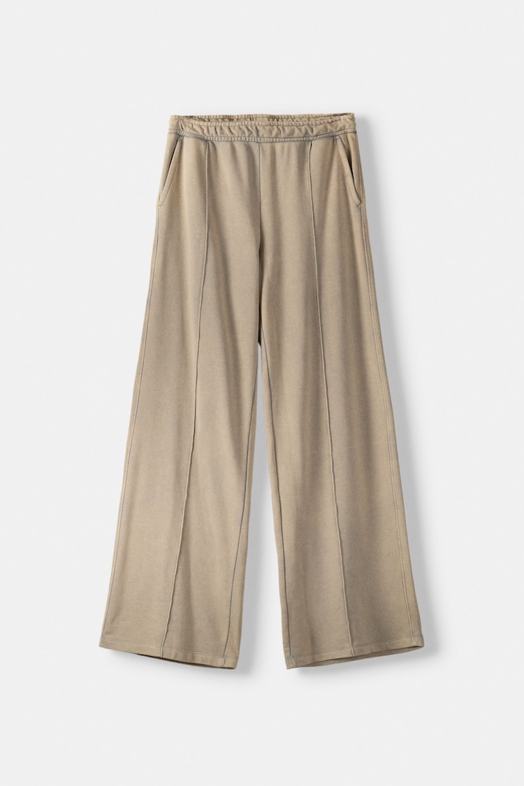 Wide-leg faded-effect plush pants
