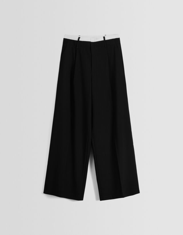 Pantalons cama ampla tailoring detall cintura contrast