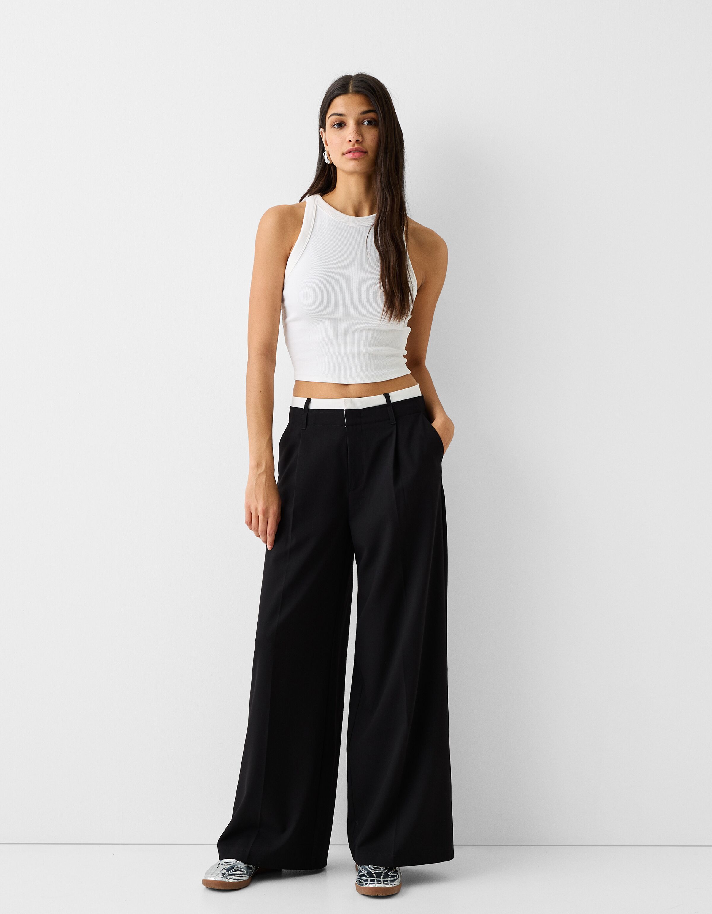 High waisted wide clearance leg black trousers