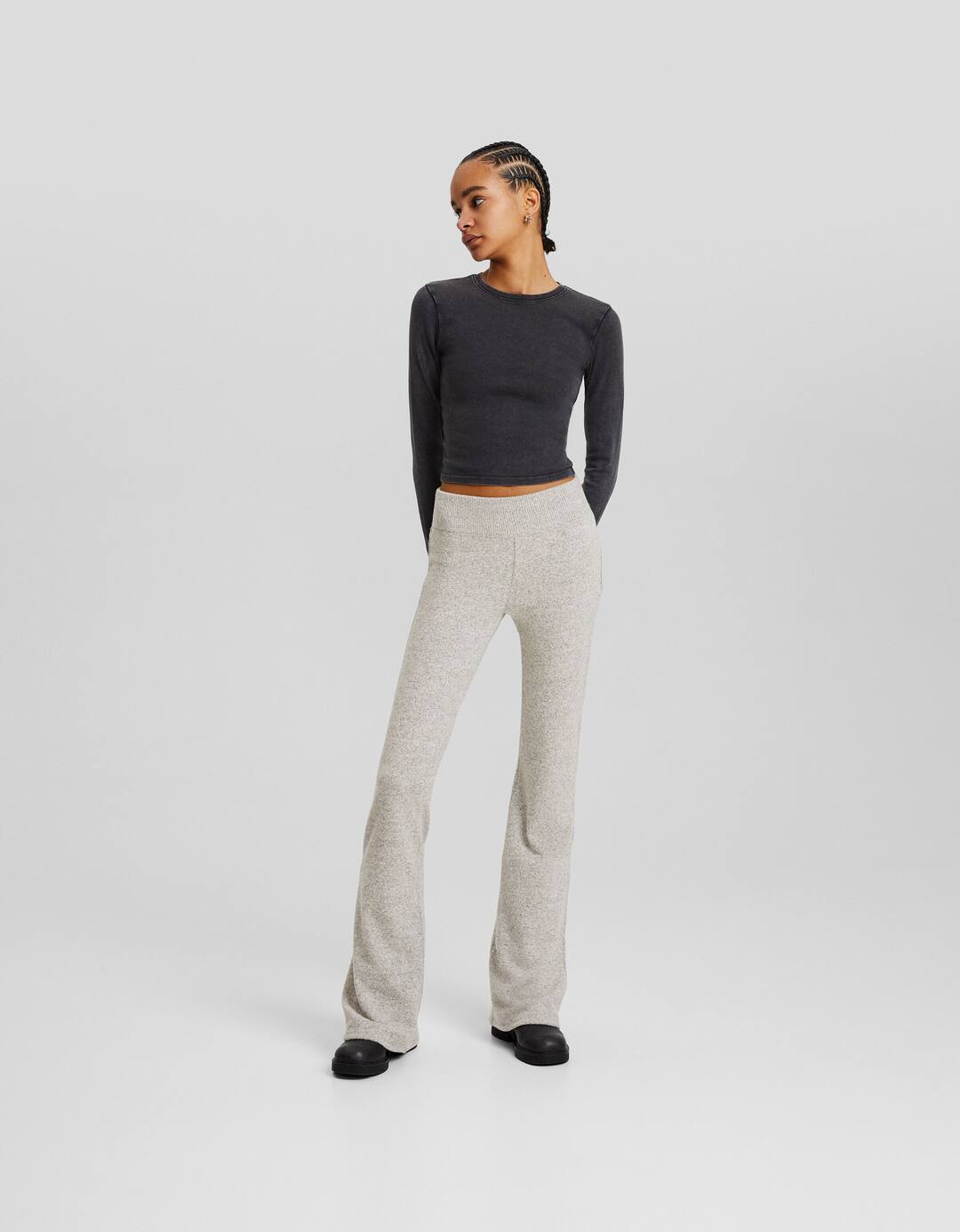 Knit flared trousers