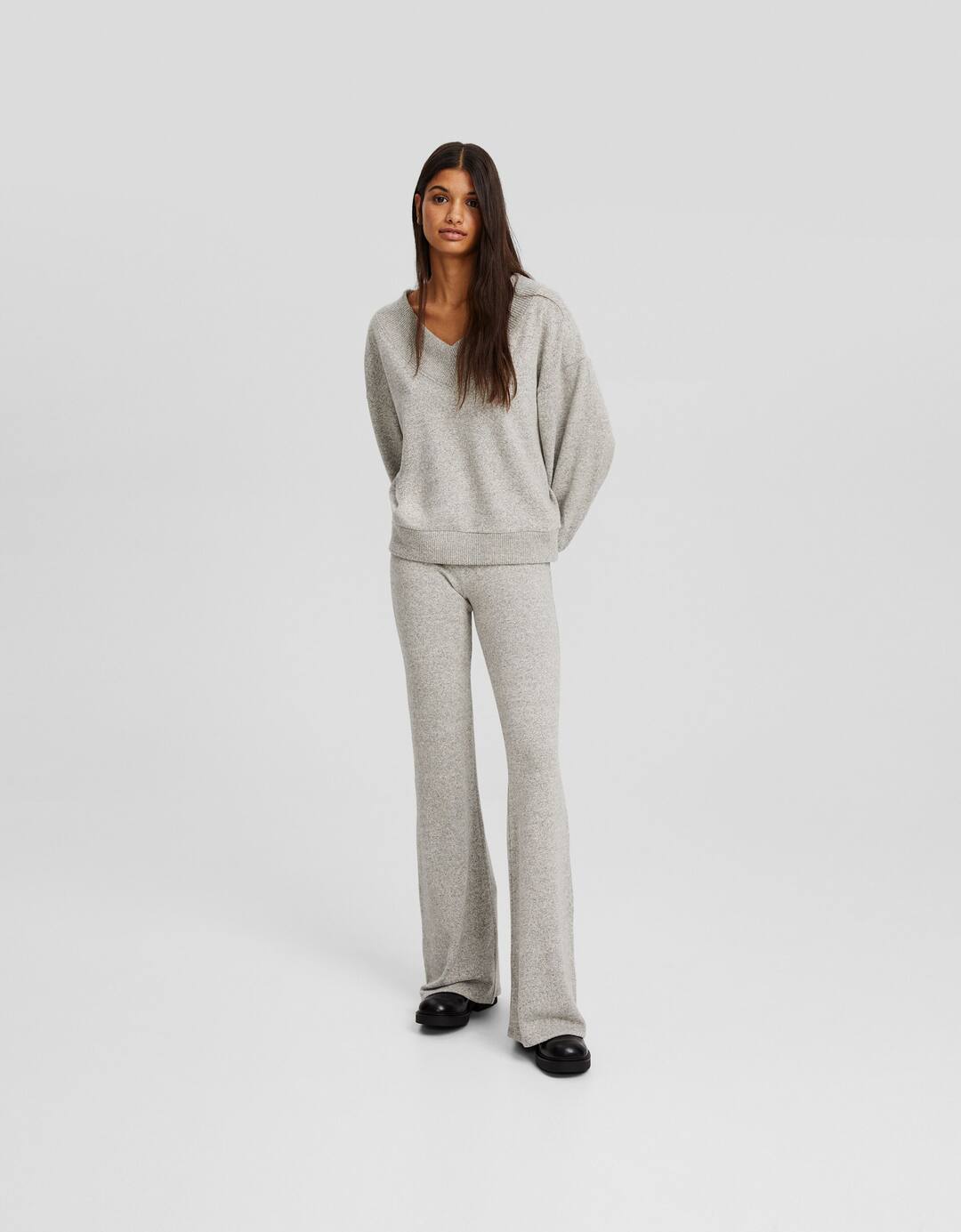 Knit flared trousers