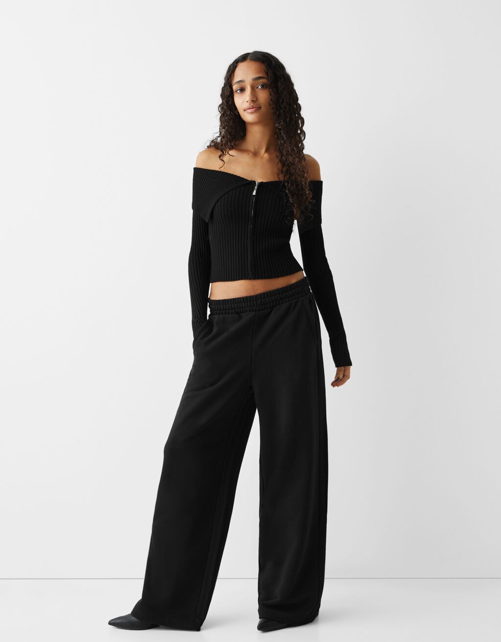 PLUSH WIDE LEG PANTS - Black