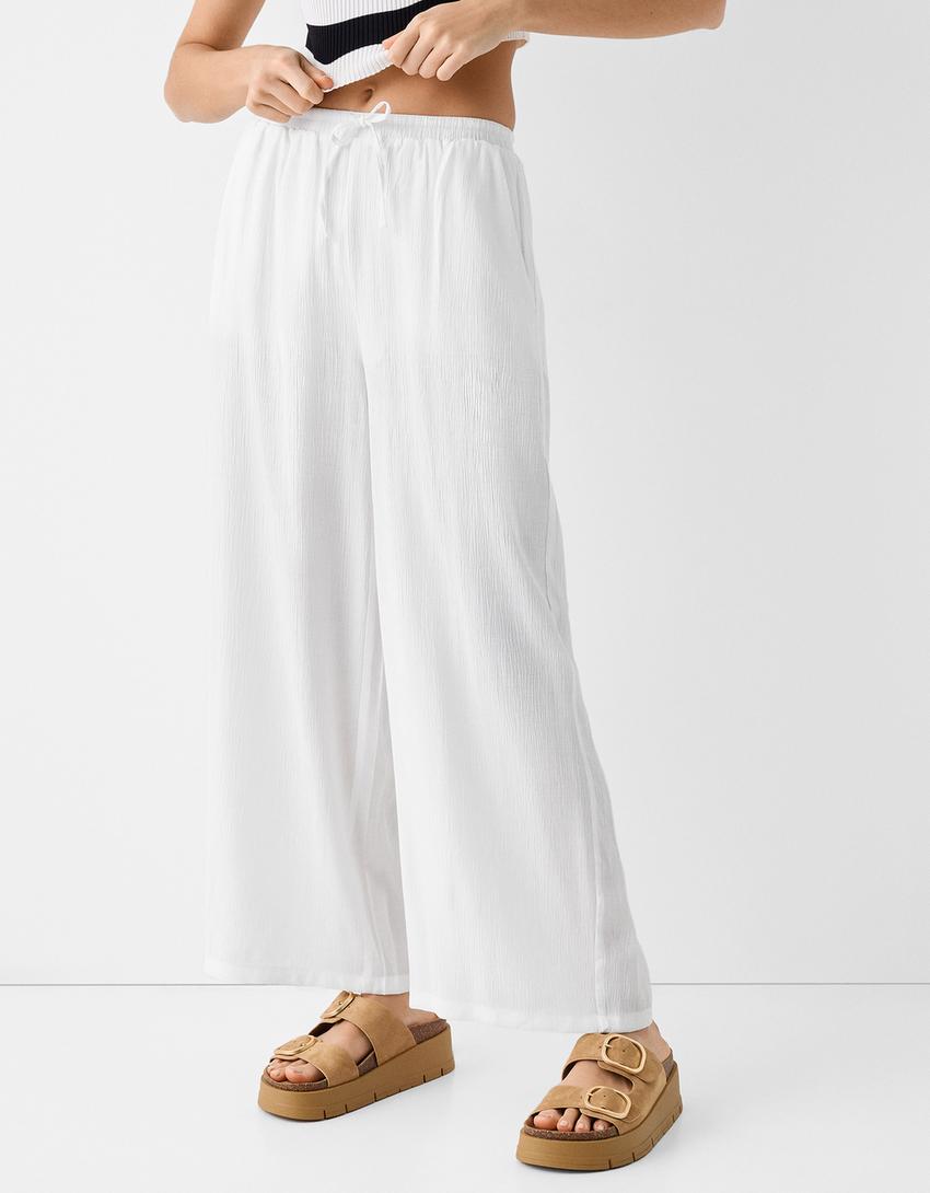 Jupe-culotte effet froissé-Blanc-1