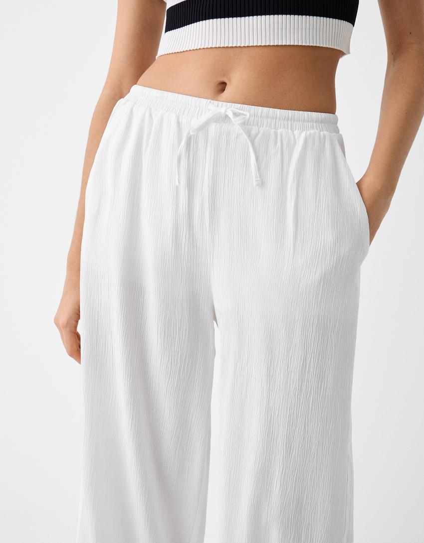 Jupe-culotte effet froissé-Blanc-3