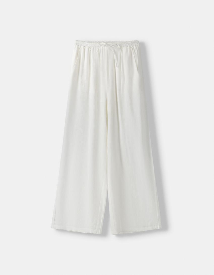 Jupe-culotte effet froissé-Blanc-4