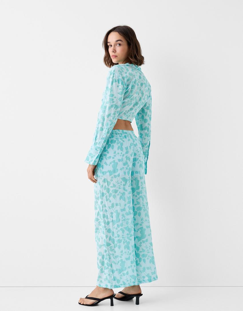 سروال واسع وقصير كريب-فيروزي-2