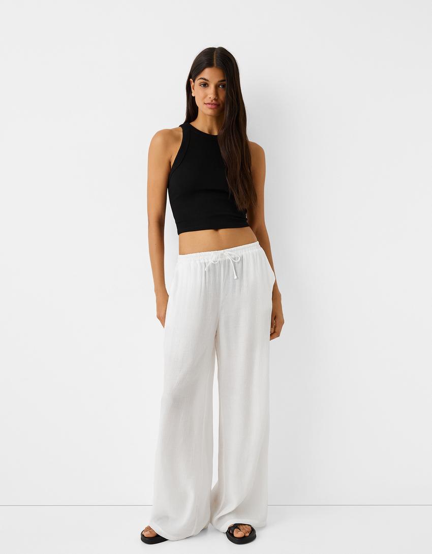 Bershka Pantalon De Vestir Blanco Pantalón Blanco Bershka