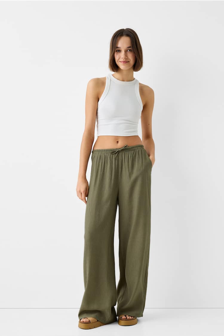 Crepe trousers with elasticated waist