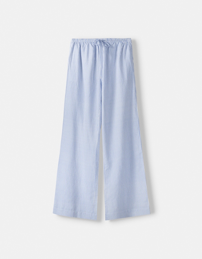 Straight-leg striped trousers with elasticated waist-Light blue-5
