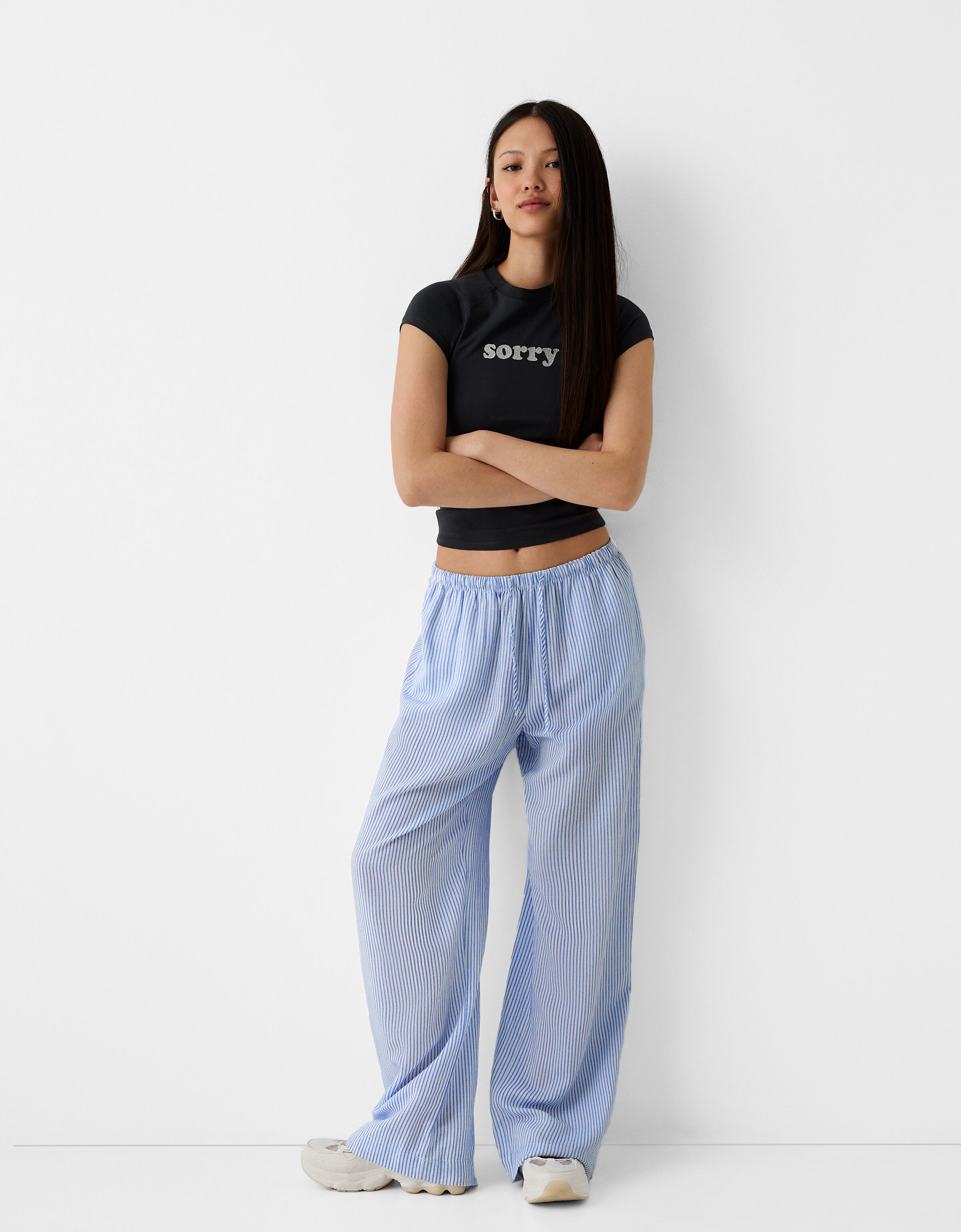 Straight leg striped pants shop