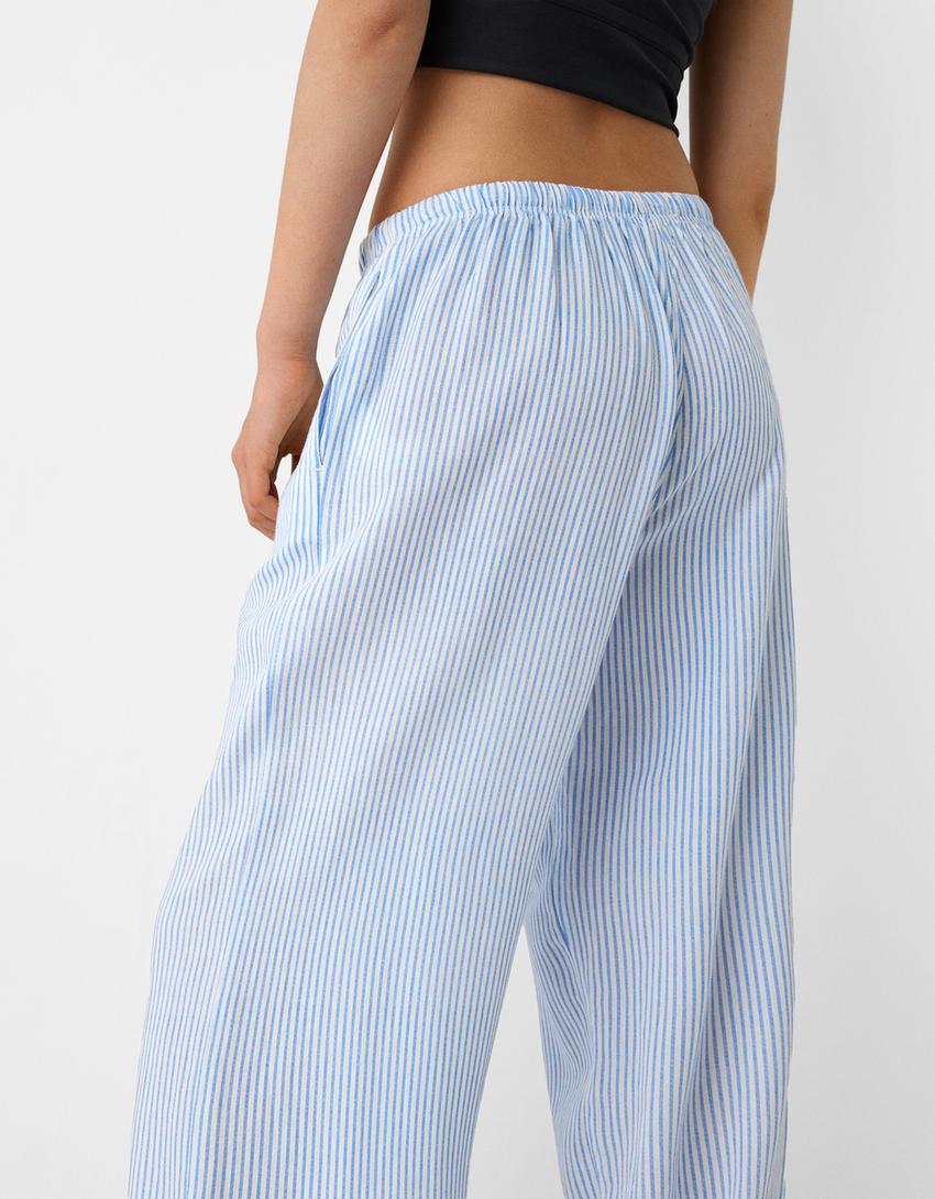 Elastik belli straight fit çizgili pantolon-Açık mavi-5