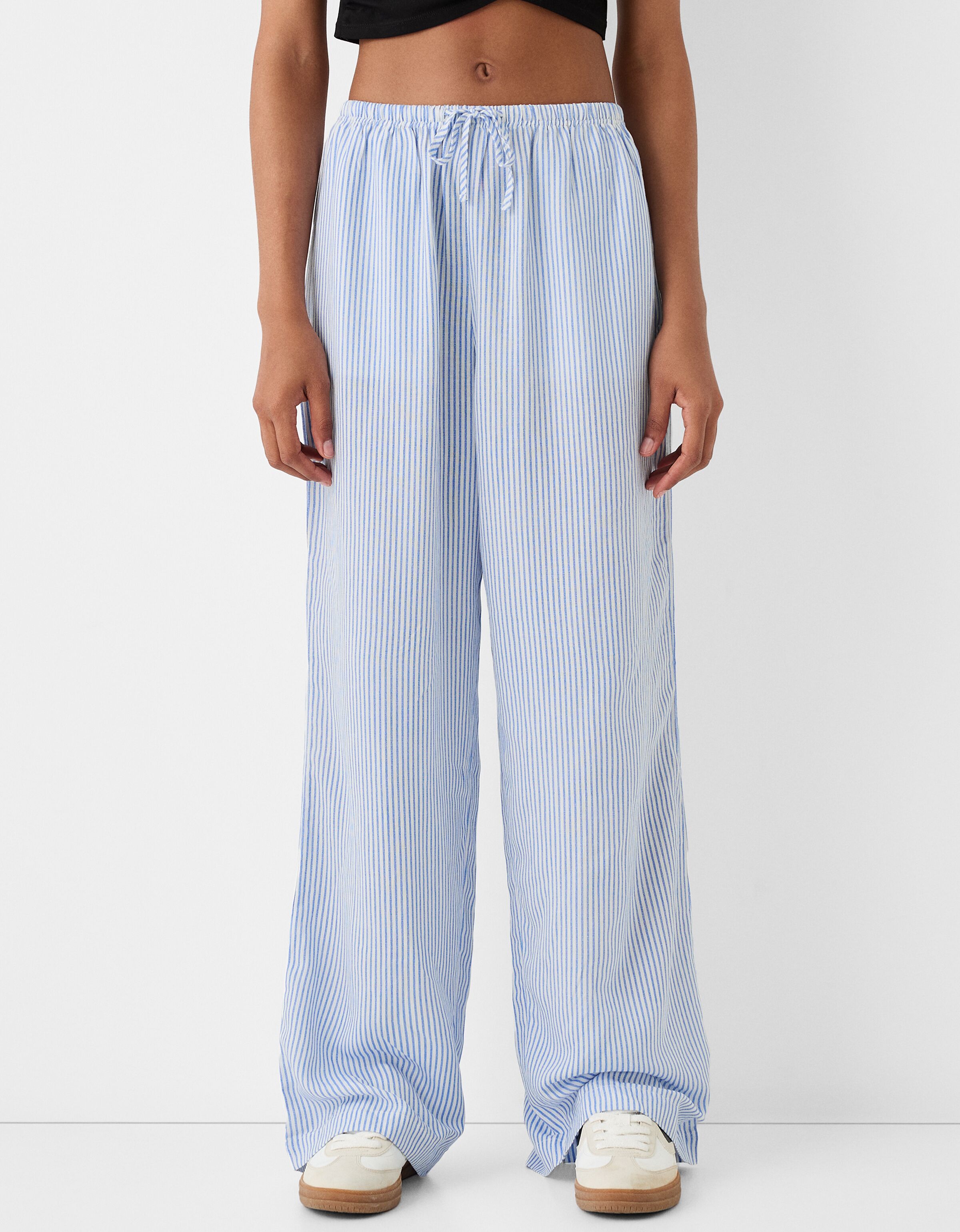 Pantalon straight rayas cintura goma Pantalones BSK Teen Bershka