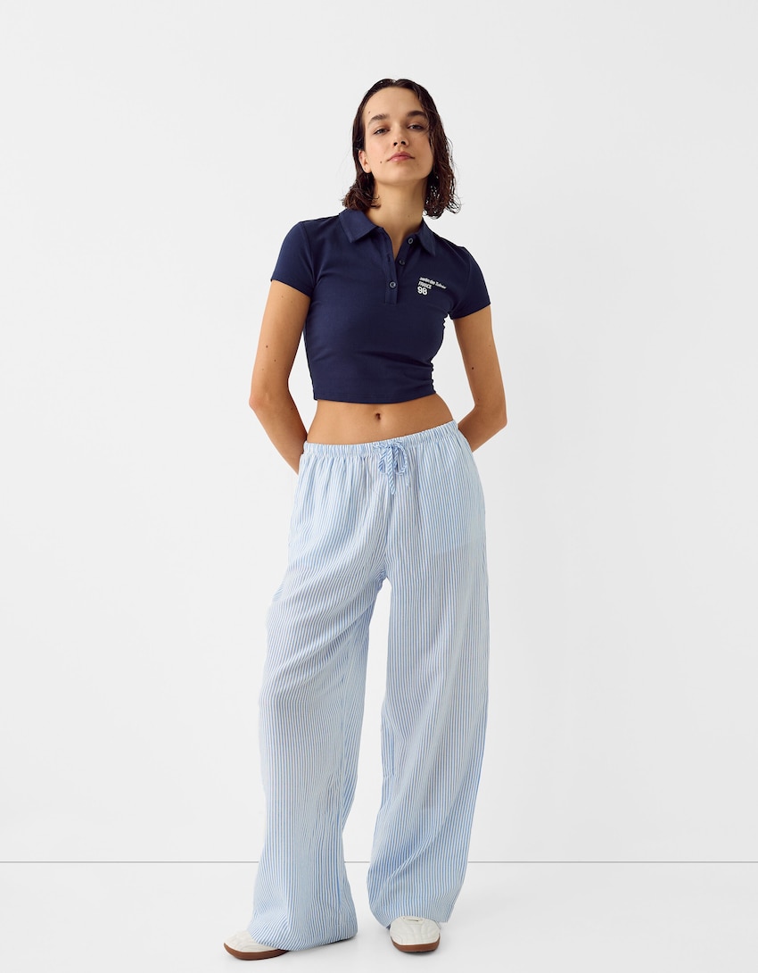 Straight-leg linen blend trousers with an elastic waist