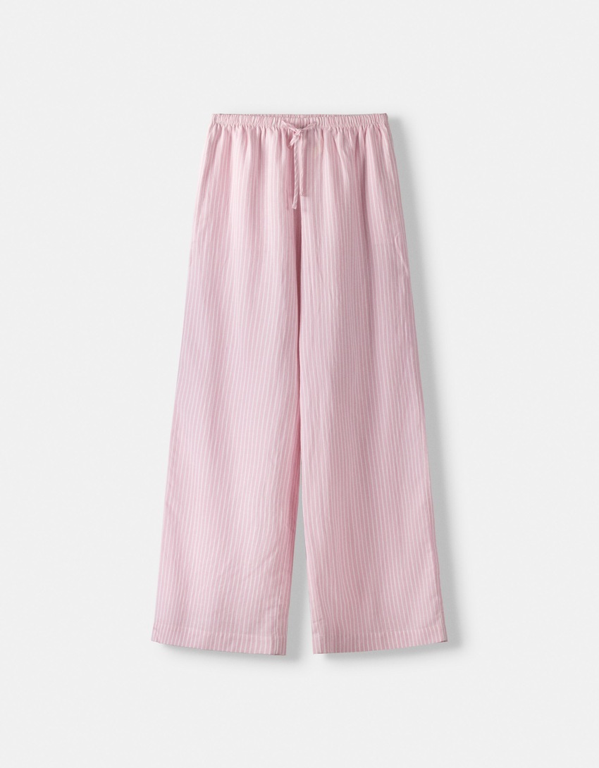 Straight-leg striped trousers with elasticated waist-Pink-4