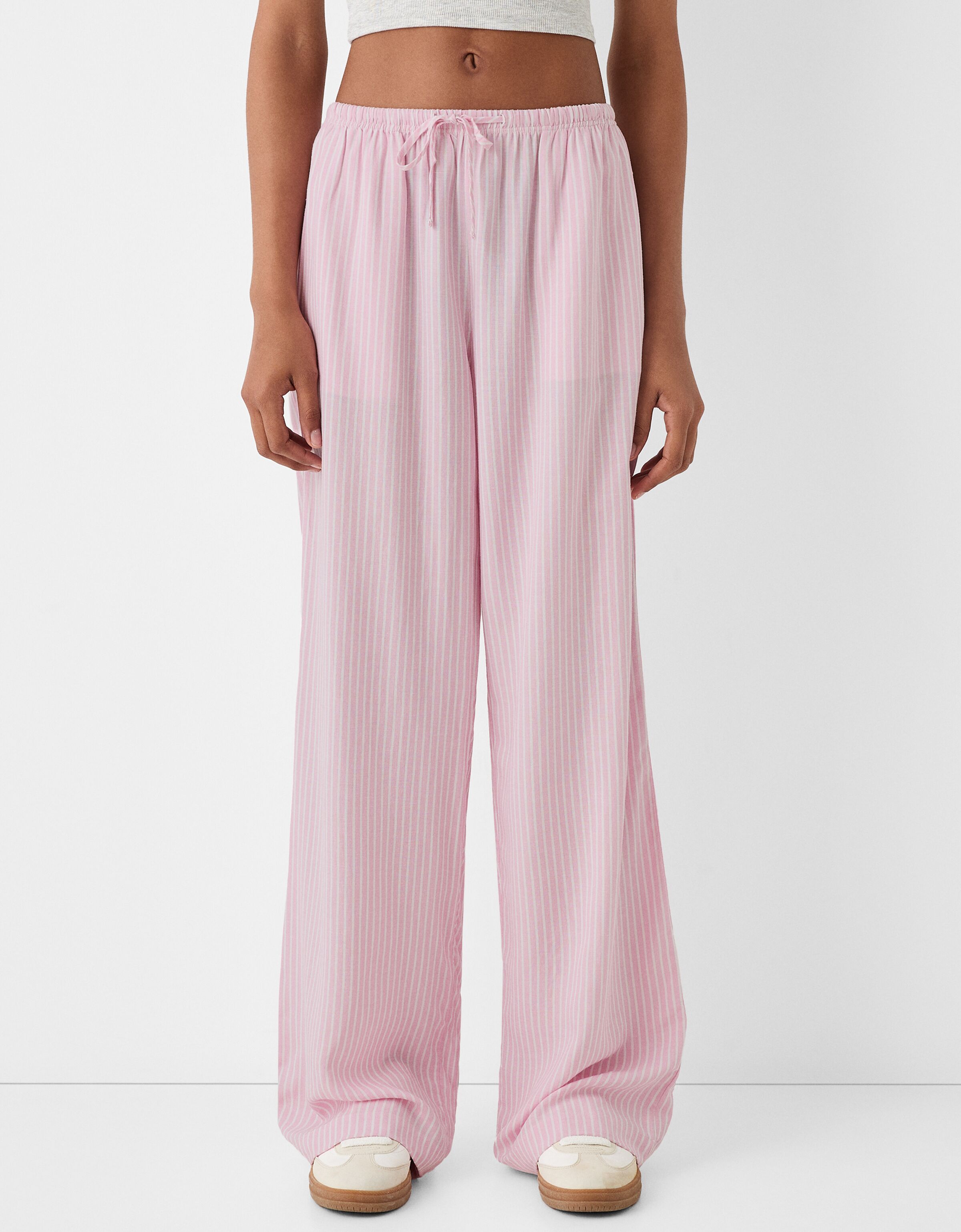 Pantalon straight rayas cintura goma Fluidos BSK Teen Bershka