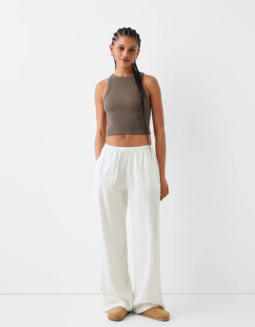 Kate straight-leg pant in stretch linen blend
