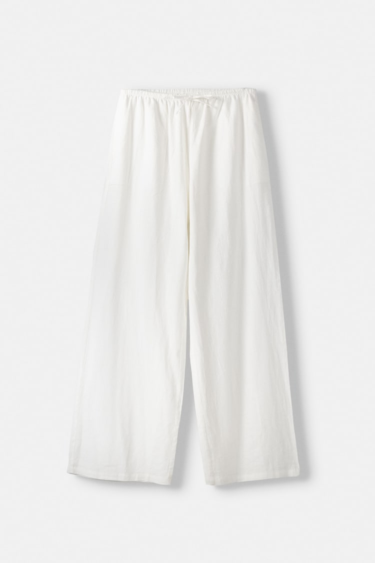 Pantalon straight lin mélangé taille élastique