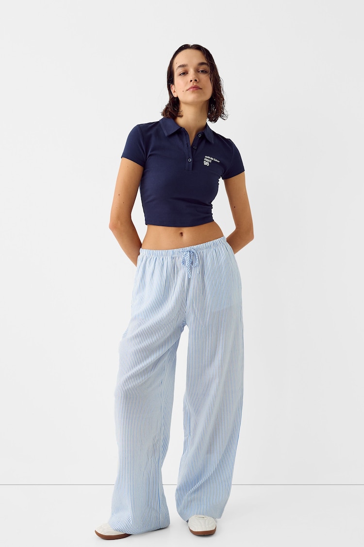 Straight-leg linen blend trousers with an elastic waist