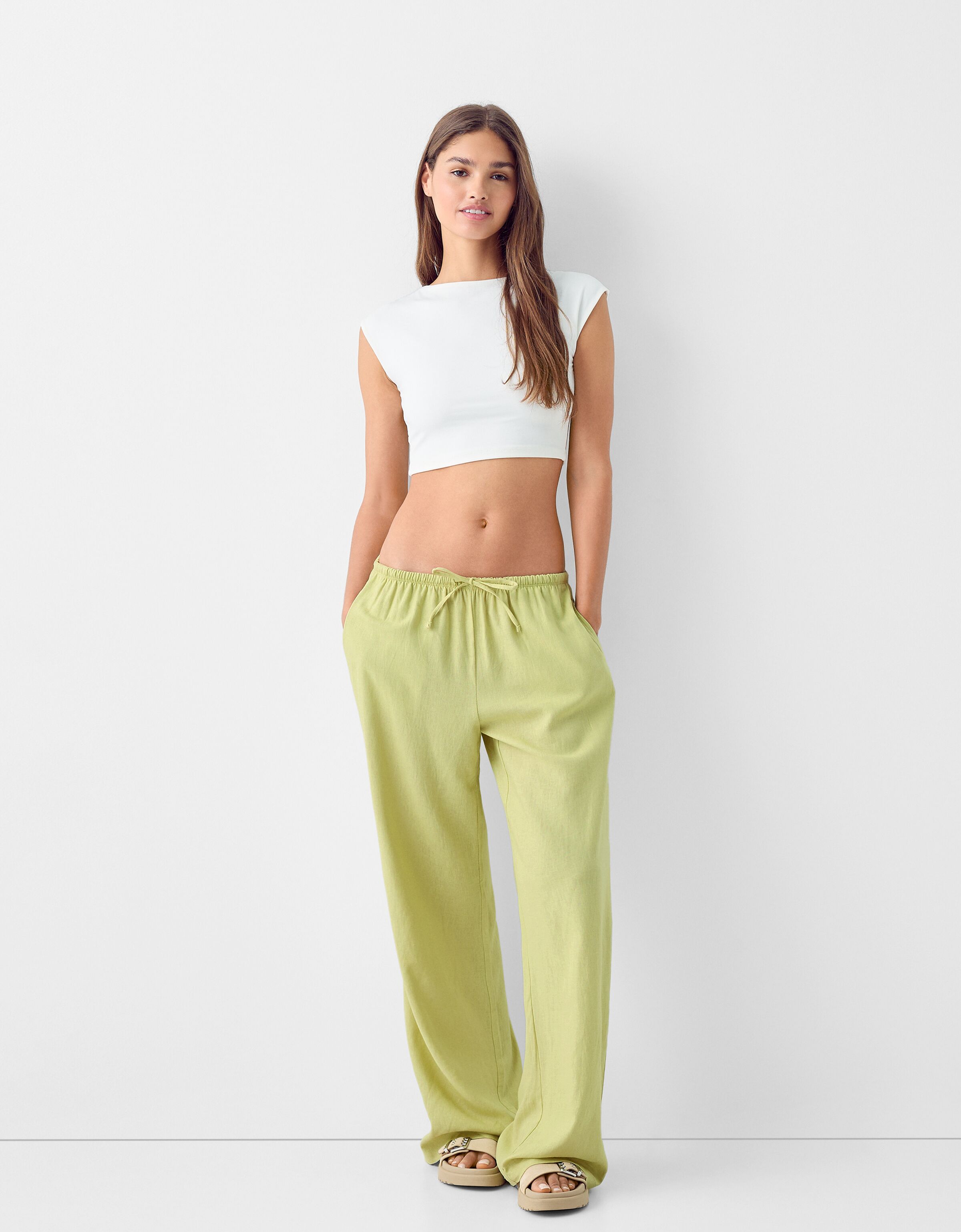 Straight-leg linen blend pants with an elastic waist - New - Women 