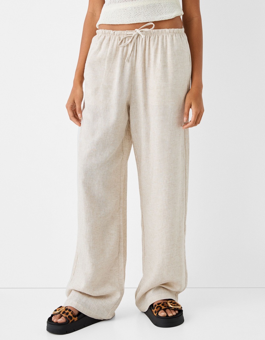Straight-Fit-Hose mit Leinen und Stretchbund-Rohweiß-1