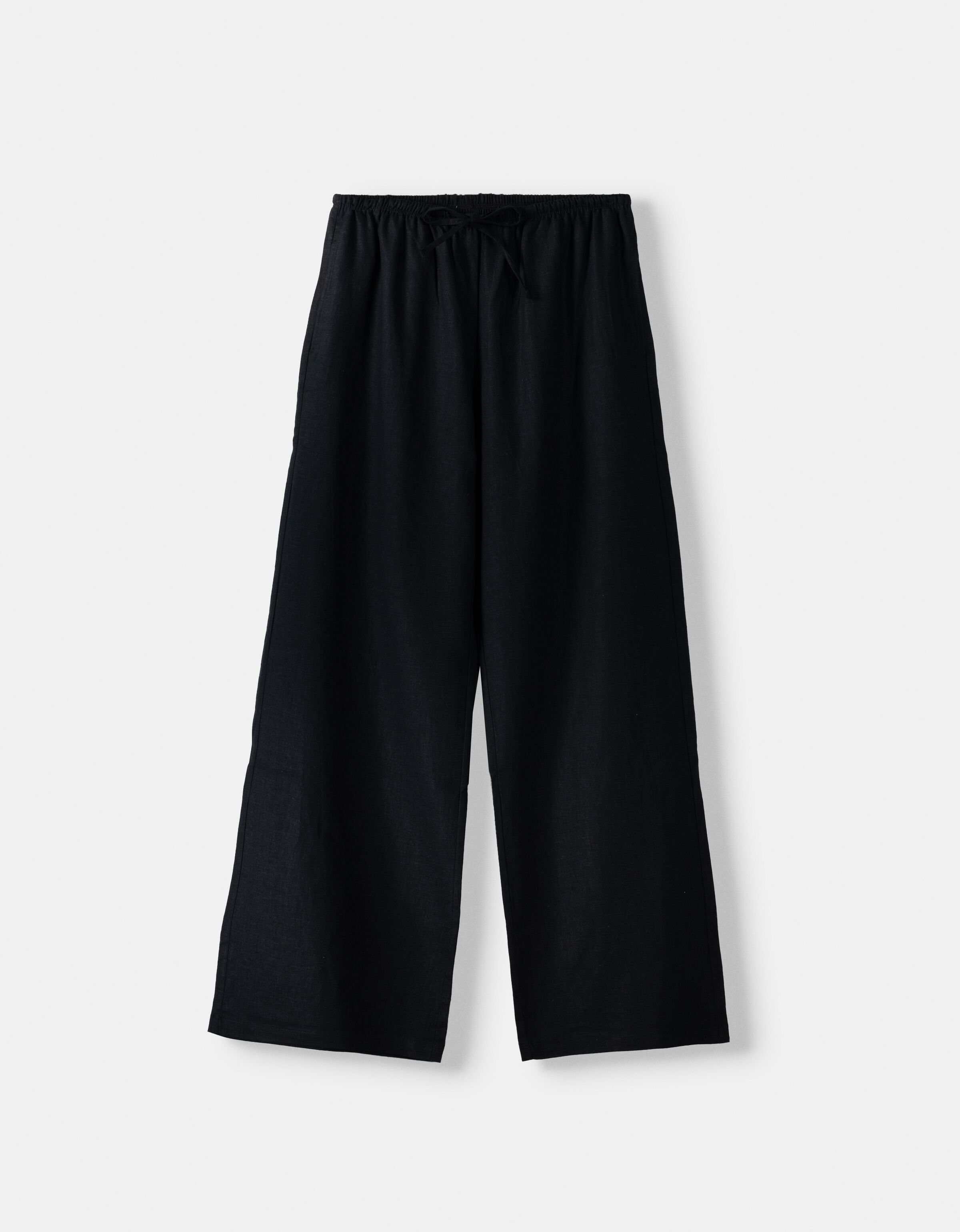 Bershka Pantalon straight con lino cintura goma Mujer 28 Negro