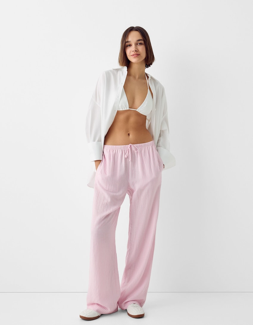 Pantalon straight lin mélangé taille élastique - Nouveautés - Femme
