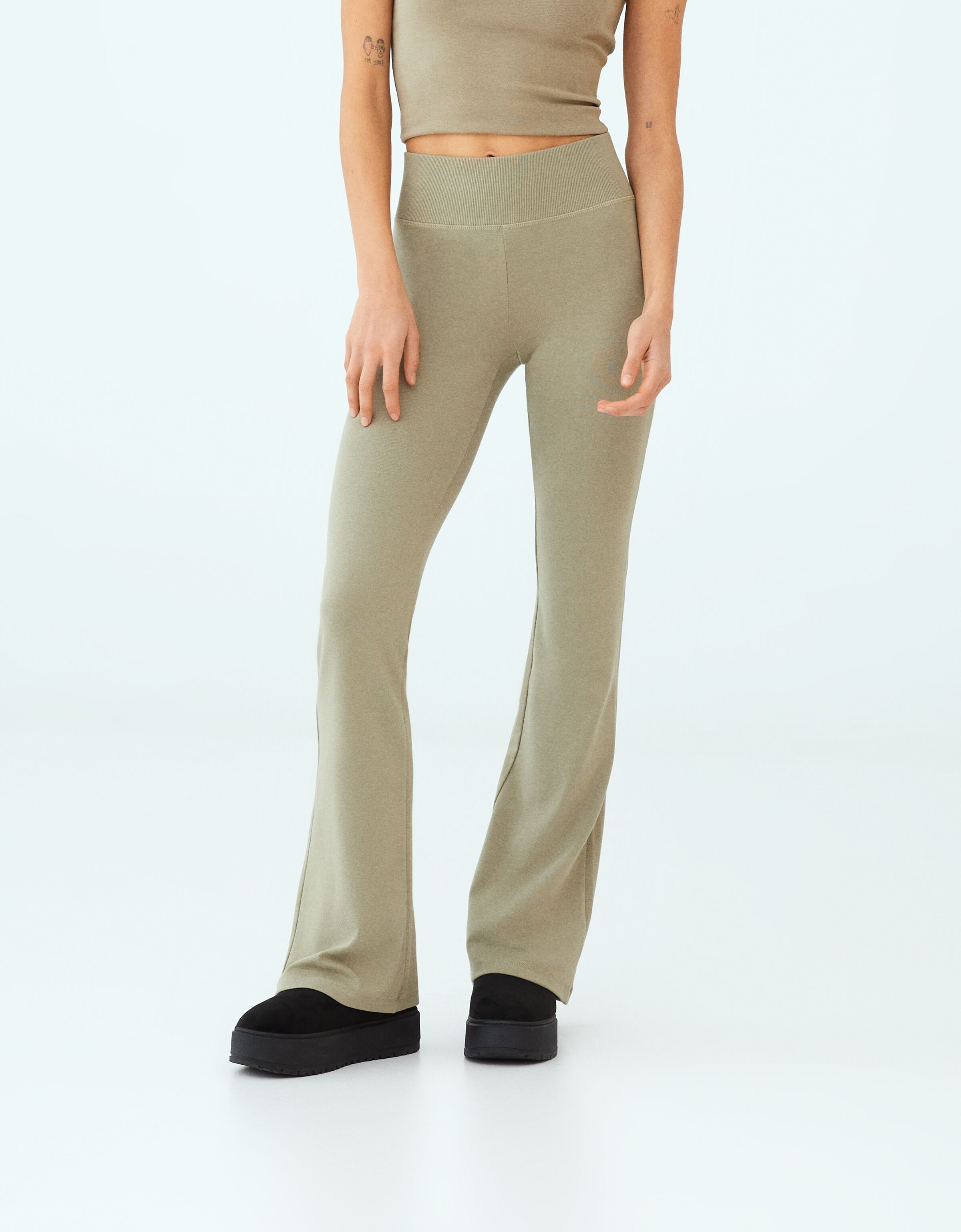 High waisted khaki flare pants hot sale