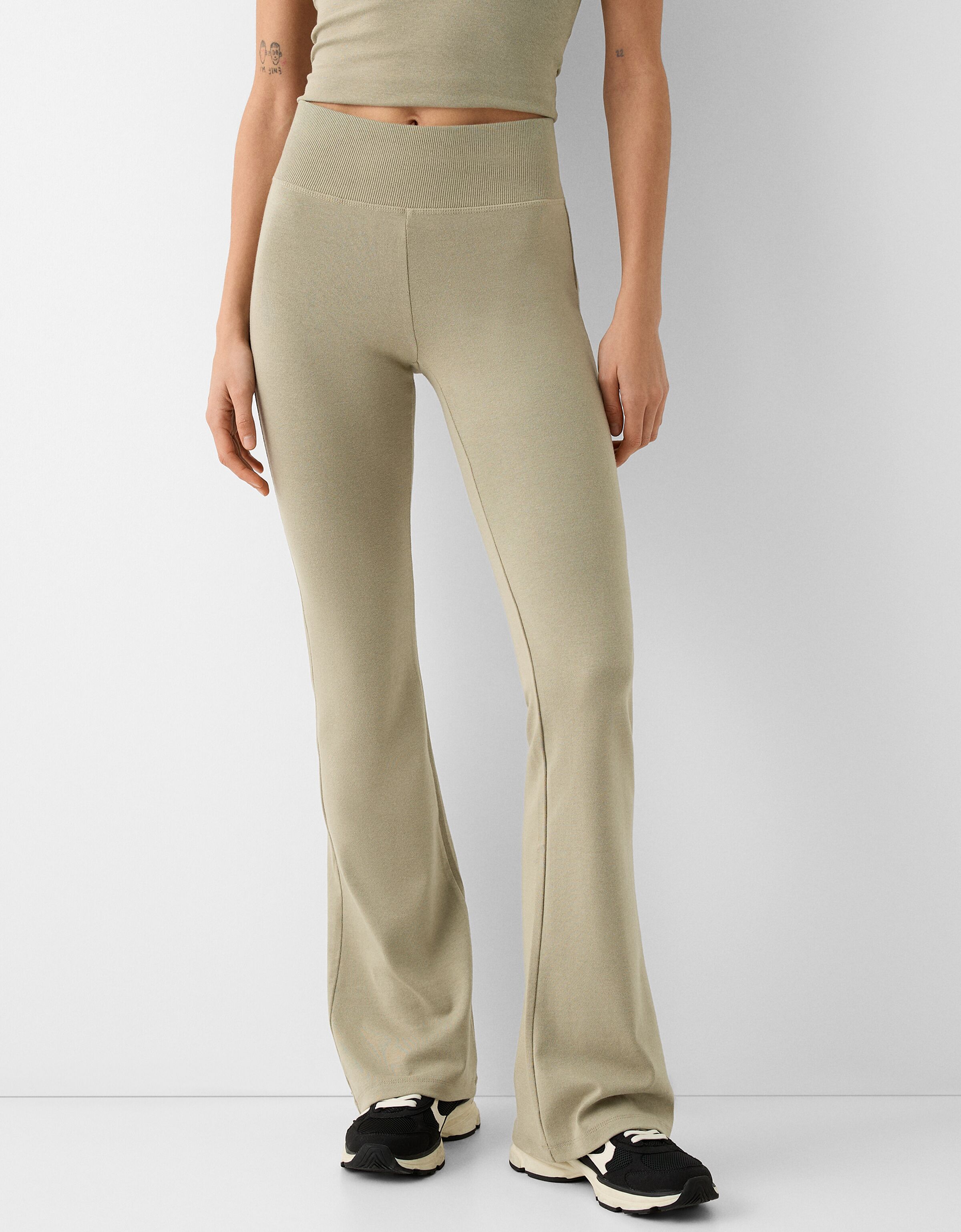 Ribbed waist flared trousers Flared trousers Women Bershka