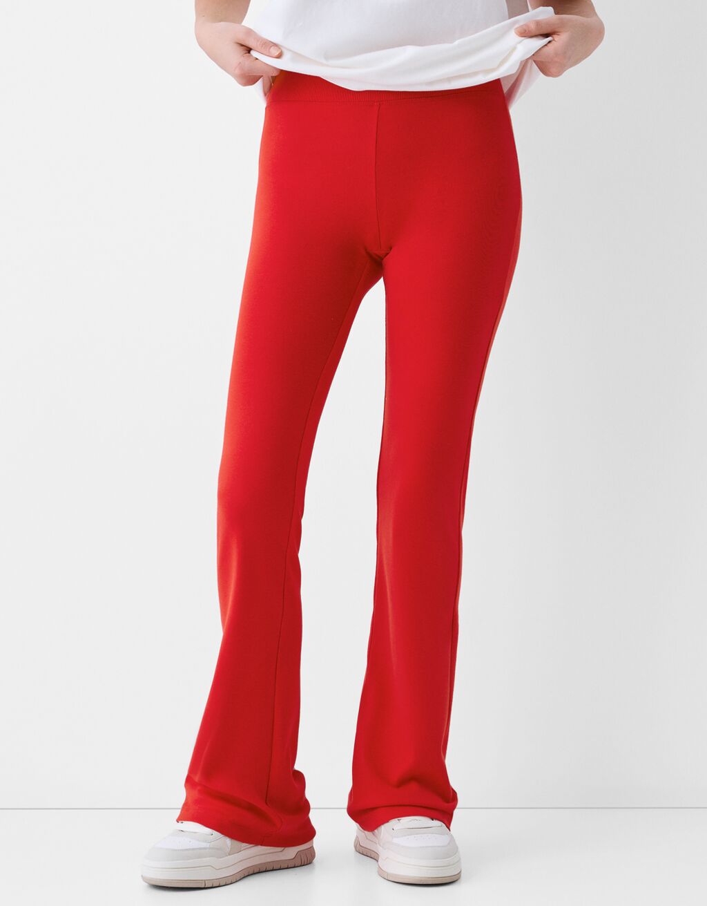 Beli fitilli İspanyol paça pantolon-Kırmızı-1