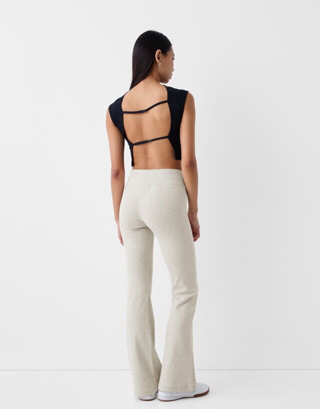 Ribbed waist flared trousers