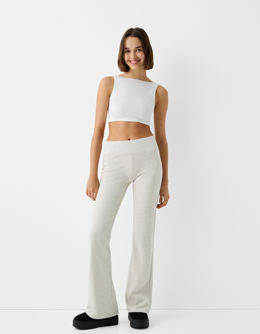 Ribbed Flared Trousers, Womens Wide Leg & Flared Trousers