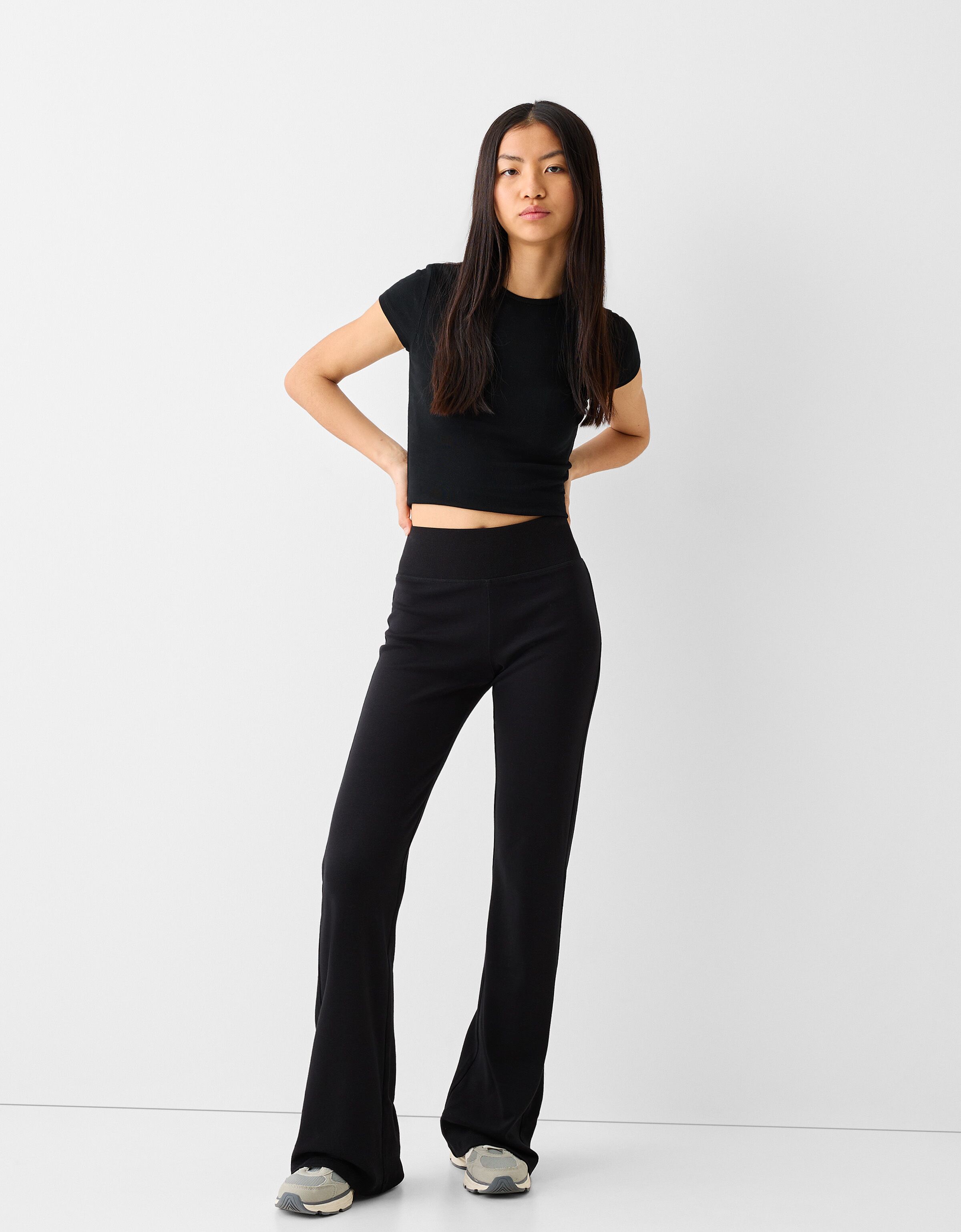 Mink Ribbed Flared Trousers | New Look
