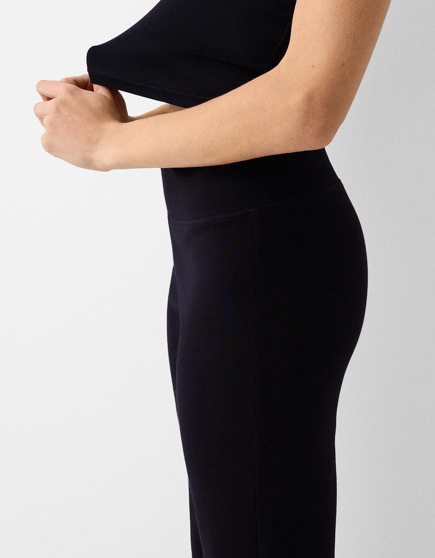 Ribbed waist flared trousers-Black-3