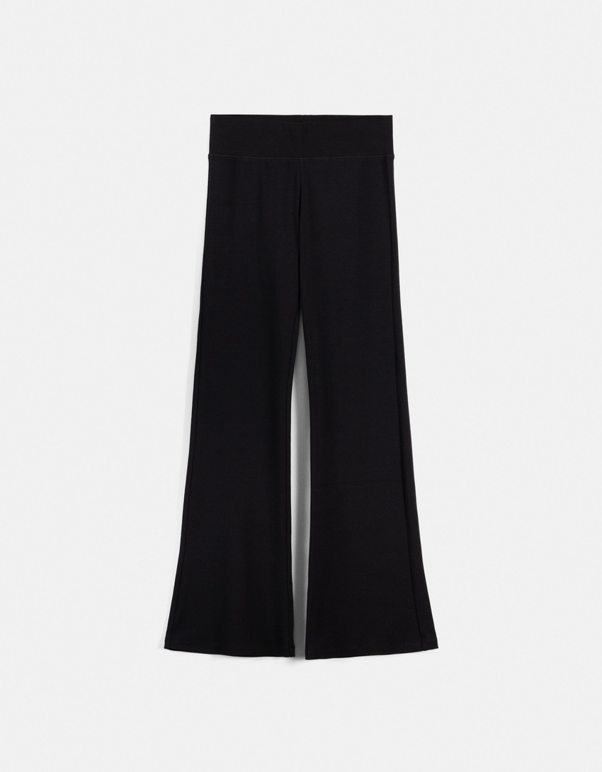 Flared broek met geribbelde taille-Zwart-5