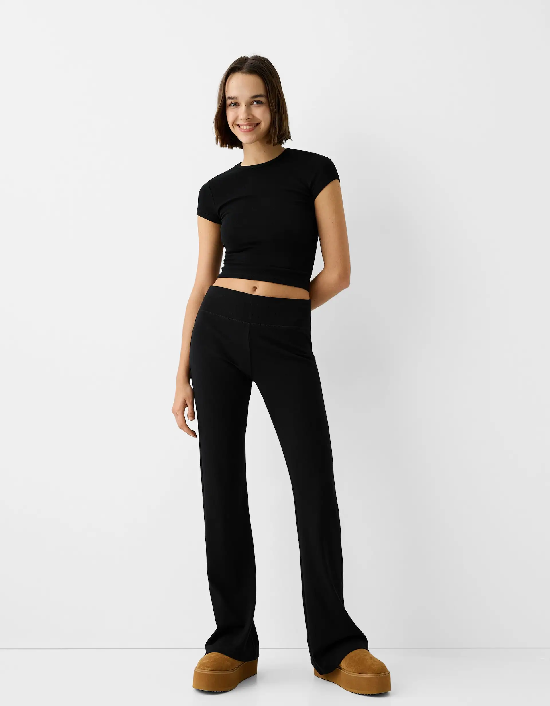 Ribbed waist flared trousers - Trousers - Women