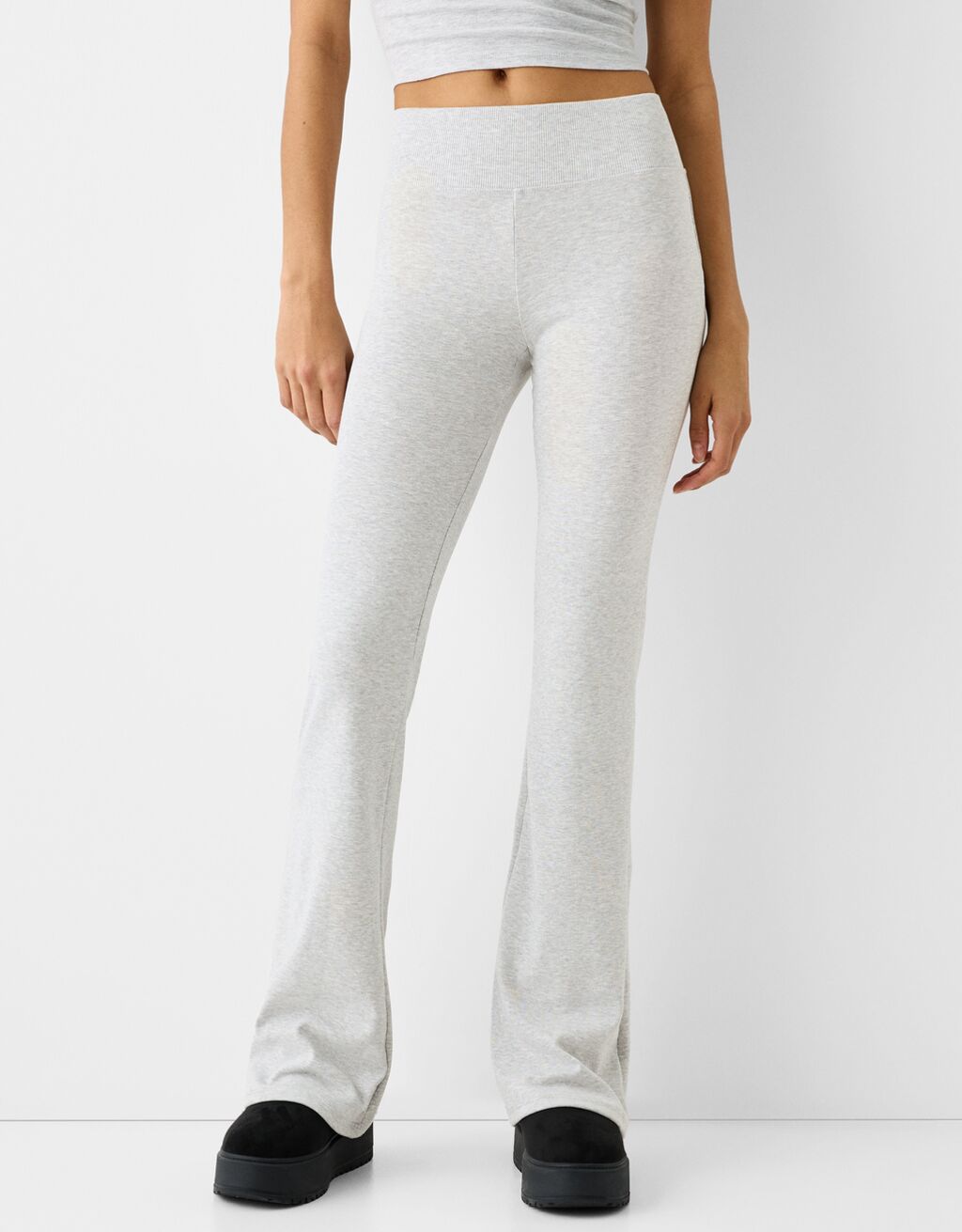 Ribbed waist flared trousers