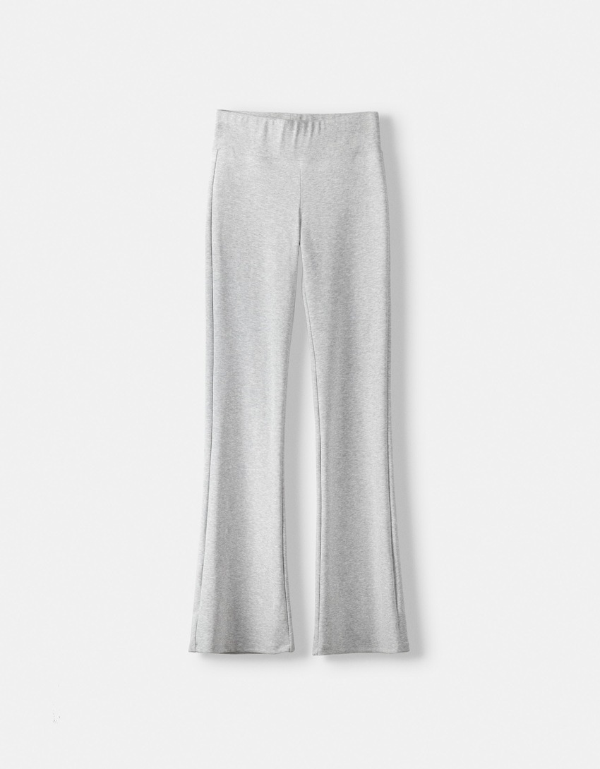 Flared broek met geribbelde taille-Grijs-5