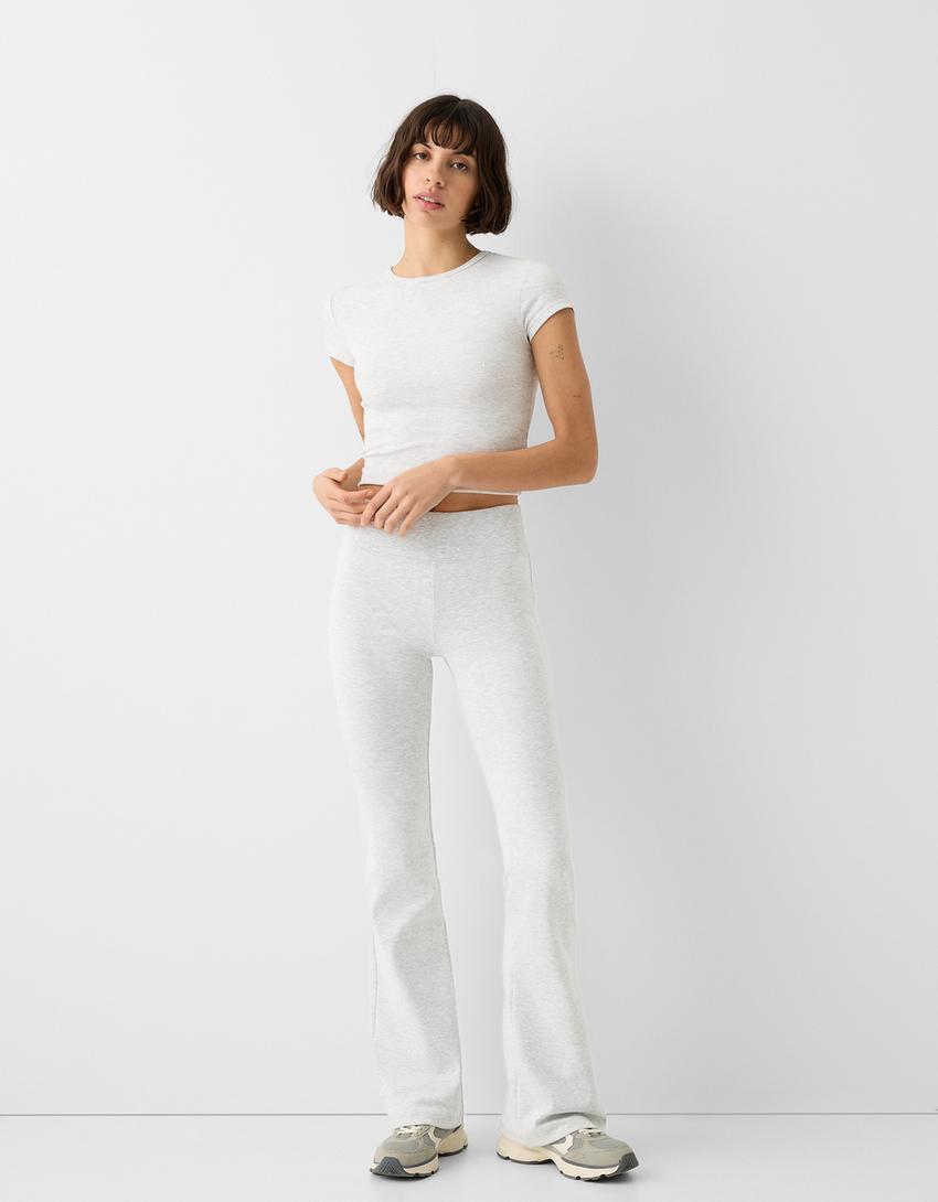 Ribbed waist flared trousers-Grey-0