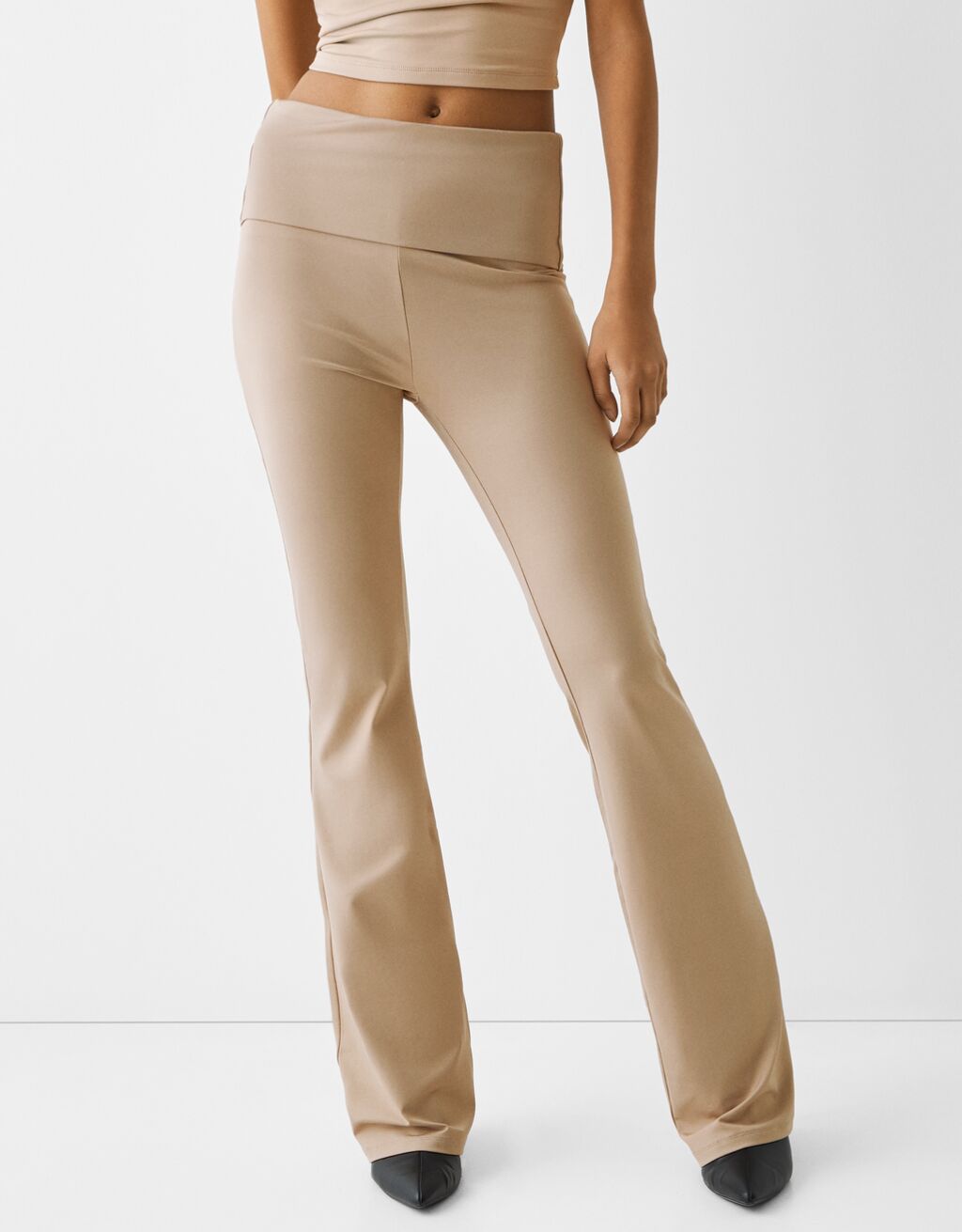 Bershka seamless flare trouser in brown