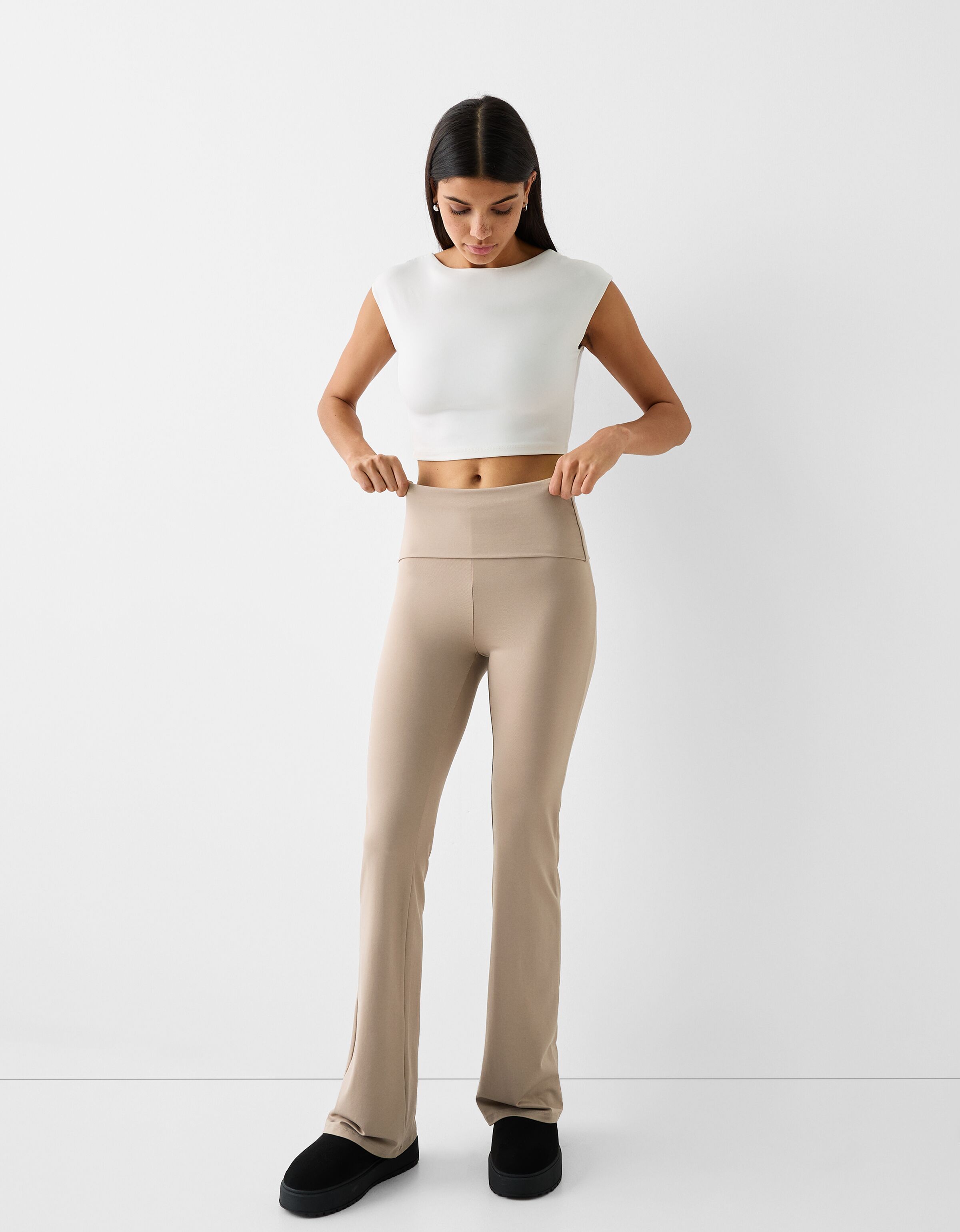 Fold down waist yoga pants sale