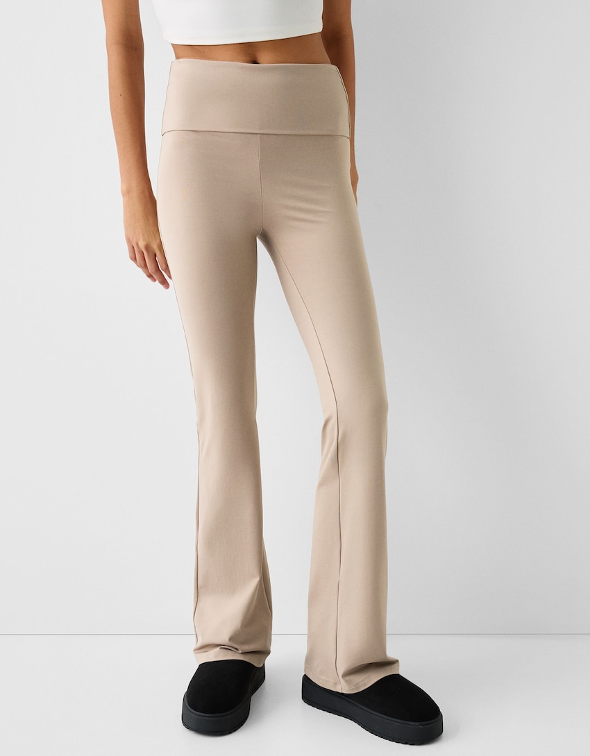 Flared trousers with turn-up waist - Women | Bershka