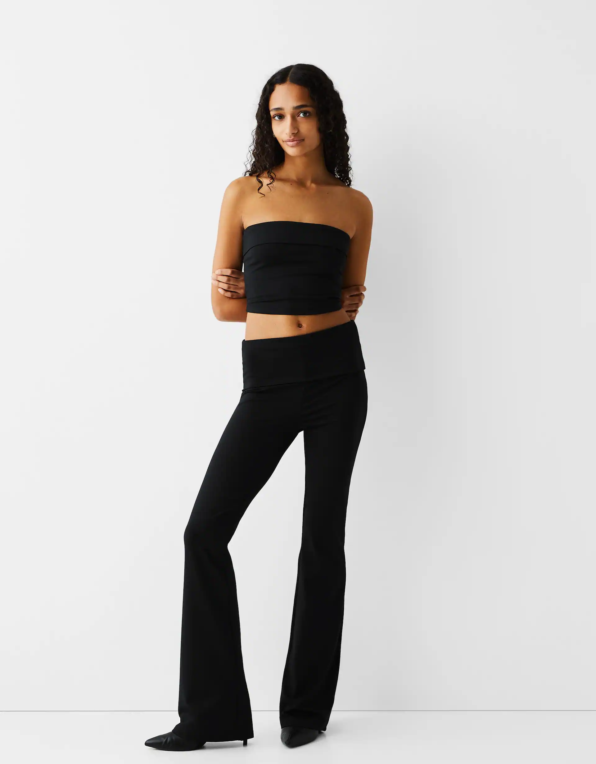 Flared pants with fold-down waist - Women